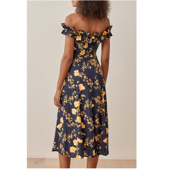 $298 reformation Izabel floral print off shoulder midi dress in size 2 - Picture 4 of 10